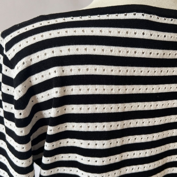 PER SE SWEATER L STRIPED VEGAN LEATHER DETAIL EYELET CASUAL OFFICE PREP - Picture 6 of 13